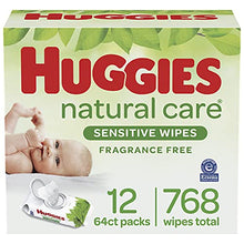 Load image into Gallery viewer, Baby Wipes, Huggies Natural Care Sensitive Baby Diaper Wipes, Unscented, Hypoallergenic, 12 Flip-Top Packs (768 Wipes Total)
