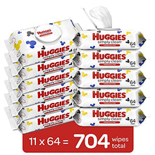 Load image into Gallery viewer, Baby Wipes, Unscented, Huggies Simply Clean Fragrance-Free Baby Diaper Wipes, 11 Flip Lid Packs (704 Wipes Total)
