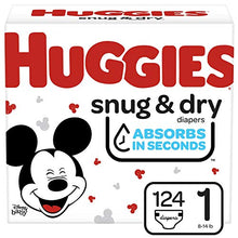 Load image into Gallery viewer, HUGGIES Snug &amp; Dry Baby Diapers, Size 1, White, 124 Count
